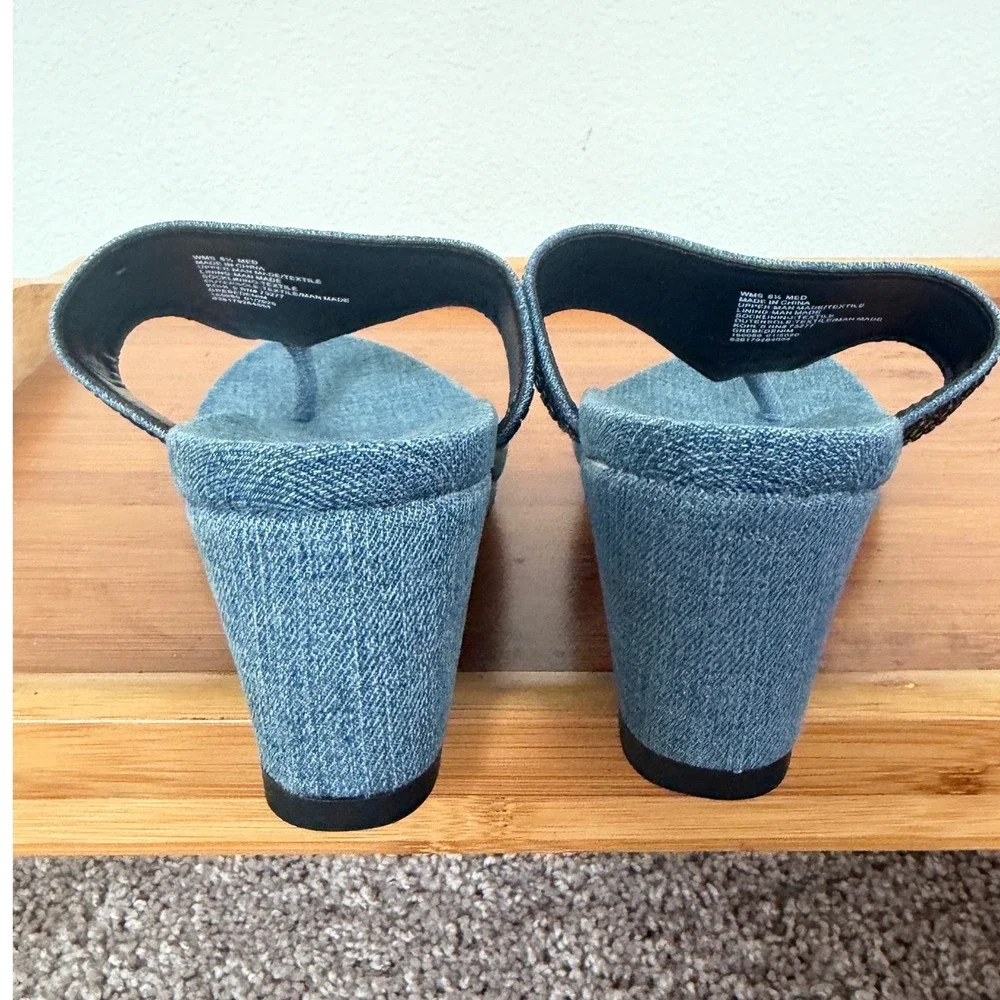 Simply Vera Vera Wang Blue Denim Rhinestone Wedge Sandals Slides Womens 8.5 M